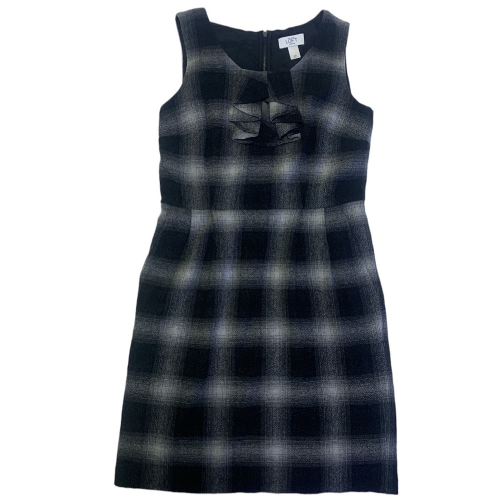 Ann Taylor LOFT Size 4P Dress Ruffle Front Plaid Wool Dress